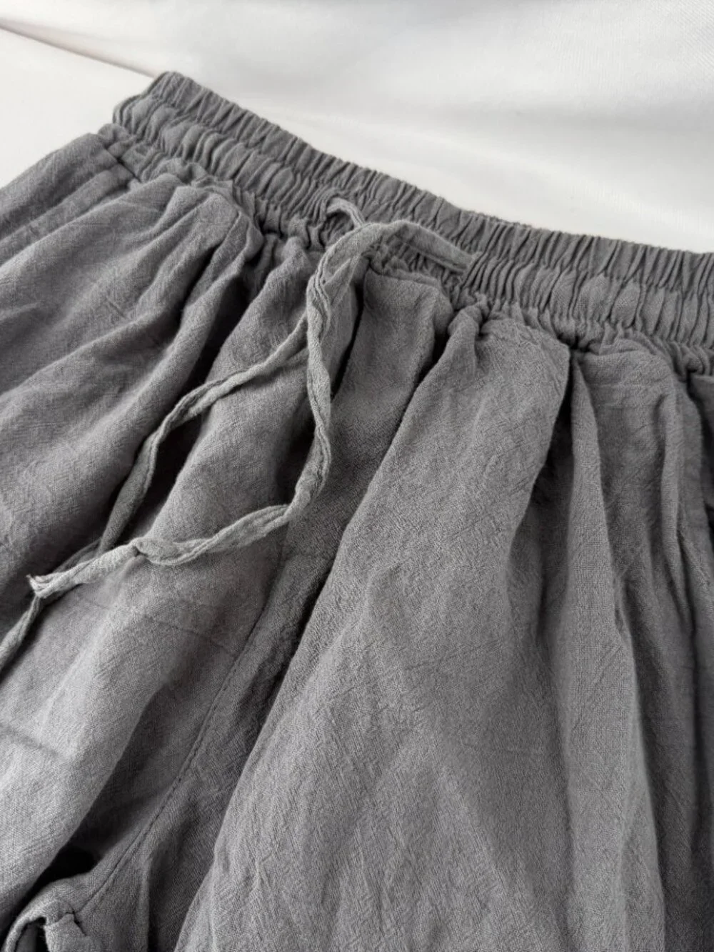 Men's Casual Linen Blend Wide Leg Drawstring Pants Grey Relaxed Fit Size L